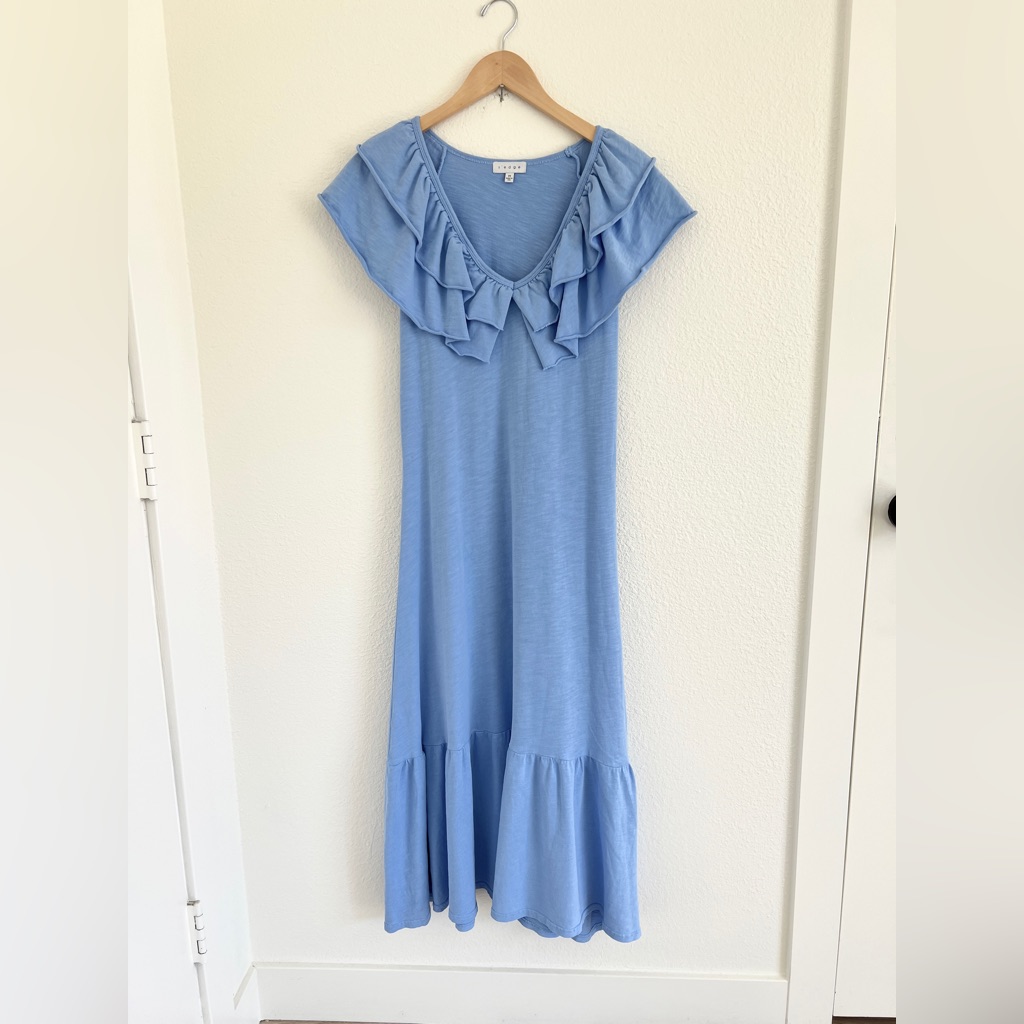 S'edge Dress / Cornflower Blue Ruffle Maxi Dress / Size M